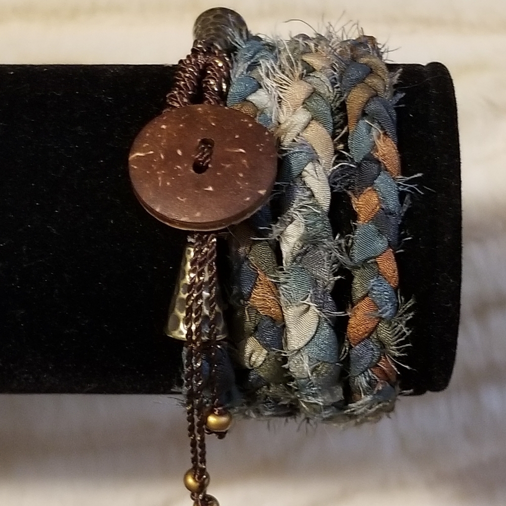 Hand painted silk wrapped bracelets